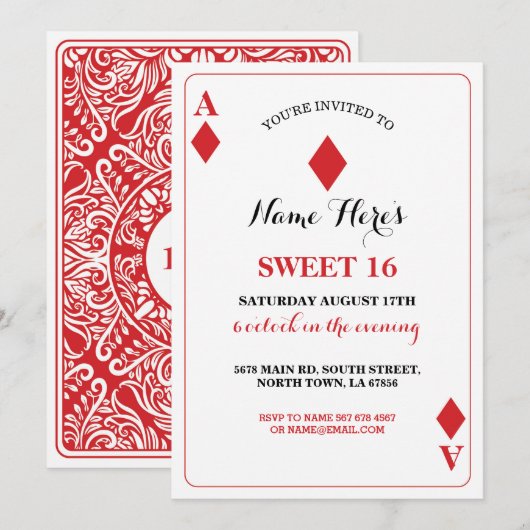 Sweet 16 Diamonds Spelen Kaart Vegas Verjaardag Aa (Voorkant / Achterkant)