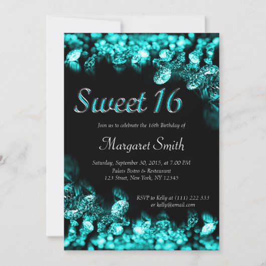 Sweet 16 Diamonds Turquoise Invitation Kaart (Voorkant)