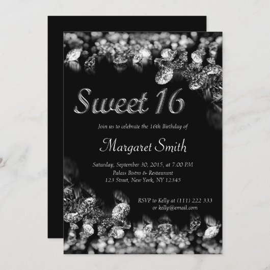 Sweet 16 Diamonds Uitnodiging (Voorkant / Achterkant)