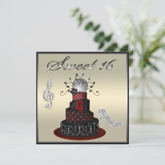 Sweet 16 Disco Diva Cake, Silver Sparkle Hi Heels Kaart (Staand voorkant)