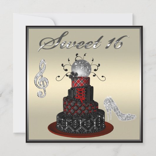 Sweet 16 Disco Diva Cake, Silver Sparkle Hi Heels Kaart (Voorkant)