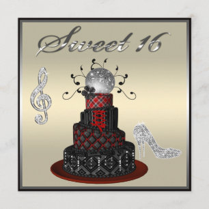 Sweet 16 Disco Diva Cake, Silver Sparkle Hi Heels Kaart