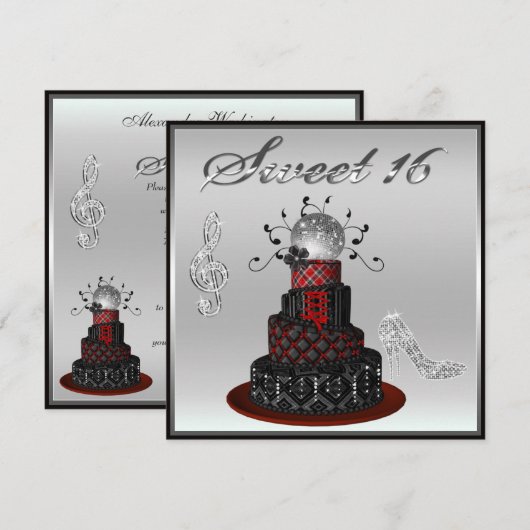 Sweet 16 Disco Diva Cake, Silver Sparkle Hi Heels Kaart (Voorkant / Achterkant)