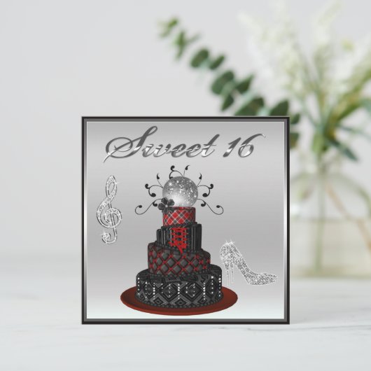 Sweet 16 Disco Diva Cake, Silver Sparkle Hi Heels Kaart (Staand voorkant)