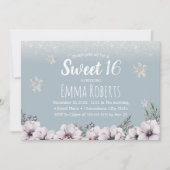 Sweet 16 Dusty Blue Winter Floral Snowflakes Kaart (Voorkant)