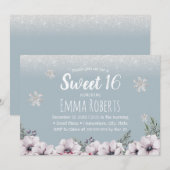 Sweet 16 Dusty Blue Winter Floral Snowflakes Kaart (Voorkant / Achterkant)