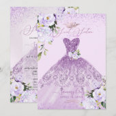 Sweet 16 Dusty Lila Paars Silver Glitter Gown Kaart (Voorkant / Achterkant)