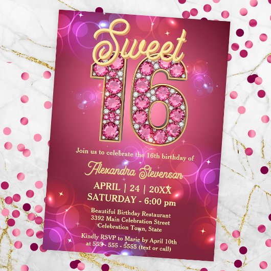 Sweet 16 Edelsteen Sparkle Roze en Paarse Bokeh Kaart