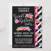 Sweet 16 Edgy Rozen & Modern Stripes Invitation Kaart (Voorkant)