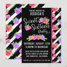 Sweet 16 Edgy Rozen & Modern Stripes Invitation