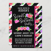 Sweet 16 Edgy Rozen & Modern Stripes Invitation