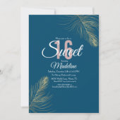 Sweet 16 Elegant Blush Pink Blue Gold Feather Kaart (Voorkant)
