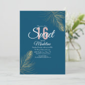 Sweet 16 Elegant Blush Pink Blue Gold Feather Kaart (Staand voorkant)