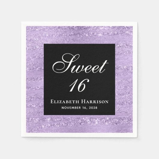 Sweet 16 Elegant Paars Birthday Party Napkins Servet (Voorkant)