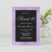 Sweet 16 Elegant Paars Shimmer Birthday Party Kaart (Staand voorkant)