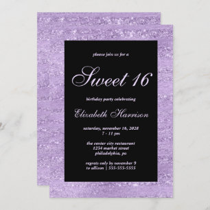Sweet 16 Elegant Paars Shimmer Birthday Party Kaart