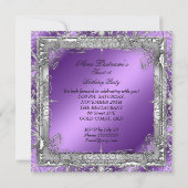 Sweet 16 Elegant Paars Silver 16e verjaardag Kaart (Achterkant)