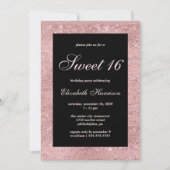 Sweet 16 Elegant Roos Gold Black Birthday Party Kaart (Voorkant)