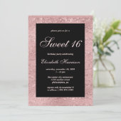 Sweet 16 Elegant Roos Gold Black Birthday Party Kaart (Staand voorkant)