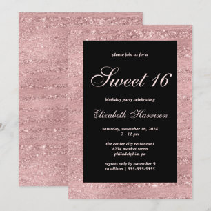 Sweet 16 Elegant Roos Gold Black Birthday Party Kaart