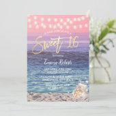 Sweet 16 Elegant Roze Beach Mason Jar String Light Kaart (Staand voorkant)