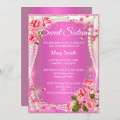 Sweet 16 Elegant Roze Bloemen Verjaardag Uitnodigi Kaart (Voorkant / Achterkant)
