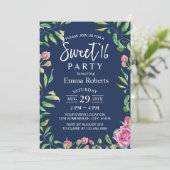 Sweet 16 Elegant Waterverf Floral Navy Blue Kaart (Staand voorkant)