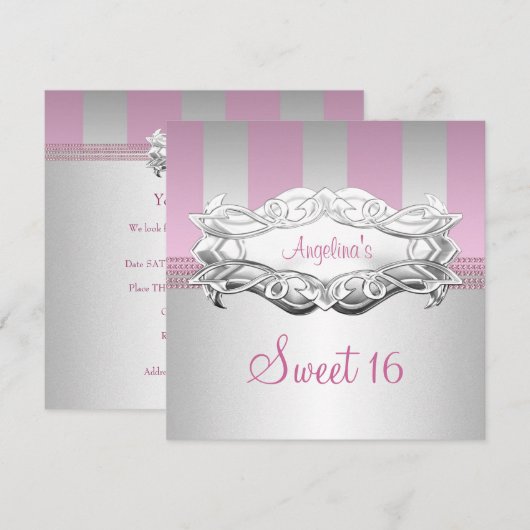 Sweet 16 Elegant White Pink Stripe Birthday Kaart (Voorkant / Achterkant)
