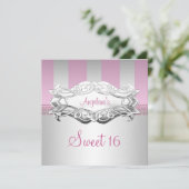 Sweet 16 Elegant White Pink Stripe Birthday Kaart (Staand voorkant)