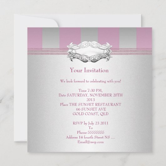 Sweet 16 Elegant White Pink Stripe Birthday Kaart (Achterkant)