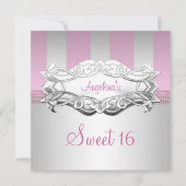 Sweet 16 Elegant White Pink Stripe Birthday Kaart (Voorkant)