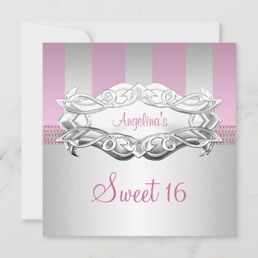 Sweet 16 Elegant White Pink Stripe Birthday Kaart (Voorkant)