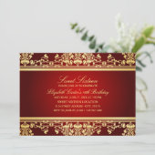Sweet 16 | Elegante rode en gouden damast uitnodig Kaart (Staand voorkant)