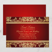 Sweet 16 | Elegante rode en gouden damast uitnodig Kaart (Voorkant / Achterkant)