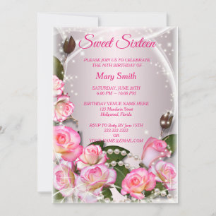 Sweet 16 Elegante Rozen Verjaardag Uitnodiging