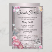 Sweet 16 Elegante Rozen Vlinder Verjaardag Kaart (Voorkant / Achterkant)