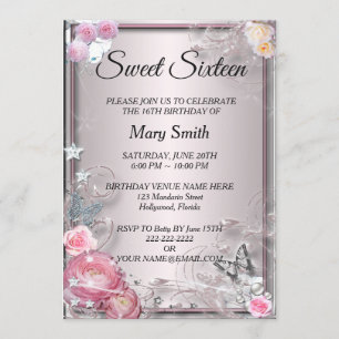 Sweet 16 Elegante Rozen Vlinder Verjaardag Kaart