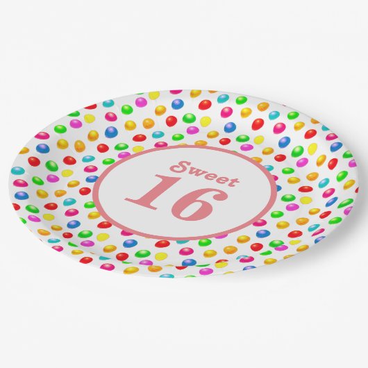 Sweet 16- en Meerkleurige Festive-ballonnen op zat Papieren Bordje (Gekanteld)