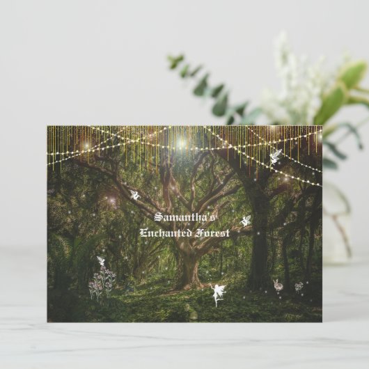 Sweet 16 Enchanted Forest Fairies Rabbit Flowers Kaart (Staand voorkant)