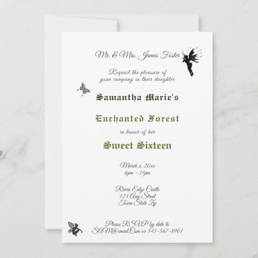 Sweet 16 Enchanted Forest Fairies Rabbit Flowers Kaart (Achterkant)