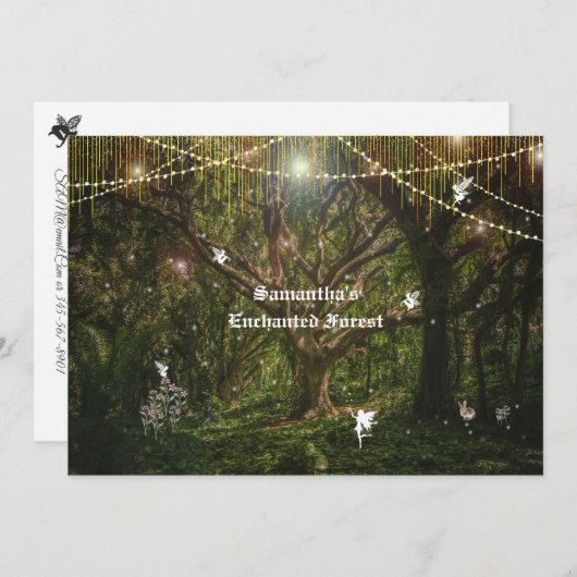 Sweet 16 Enchanted Forest Fairies Rabbit Flowers Kaart (Voorkant / Achterkant)