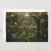 Sweet 16 Enchanted Forest Flowers Butterflies Invi Kaart (Voorkant / Achterkant)