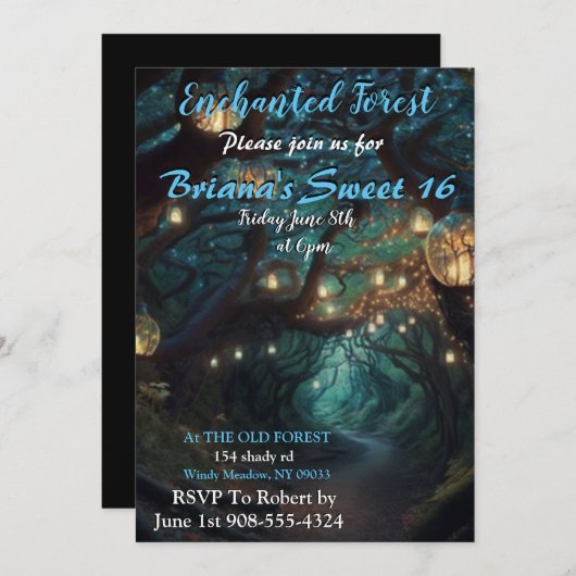 Sweet 16 Enchanted Forest Led Light Kaart (Voorkant / Achterkant)