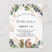 Sweet 16 eucalyptus greenery glitter elegant uitnodiging briefkaart (Voorkant)