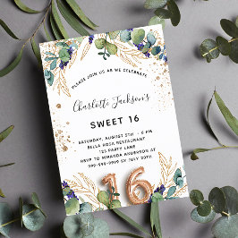 Sweet 16 eucalyptus greenery glitter luxe kaart