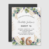 Sweet 16 eucalyptus greenery glitter luxe magnetische uitnodiging (Voorkant / Achterkant)