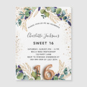 Sweet 16 eucalyptus greenery glitter luxe magnetische uitnodiging (Voorkant)
