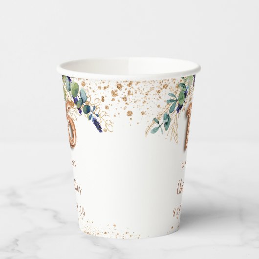 Sweet 16 eucalyptus greenery glitter monogram papieren bekers (Links)