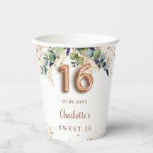 Sweet 16 eucalyptus greenery glitter monogram