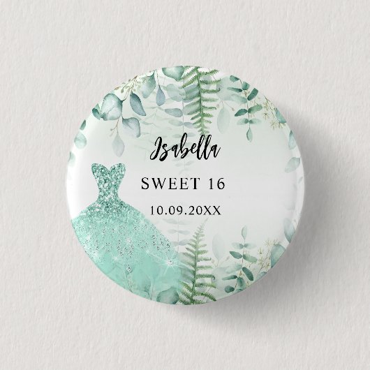 Sweet 16 eucalyptus groene bosnaam ronde button 3,2 cm (Voorkant)